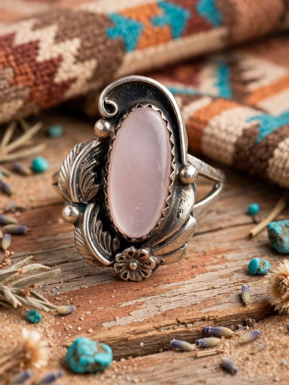 *Vintage* Mid Century NATIVE AMERICAN Pink Mother Of Pearl Ring